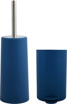 MSV Toiletborstel in houder 35 cm/pedaalemmer 3L set Moods - Kunststof - blauw
