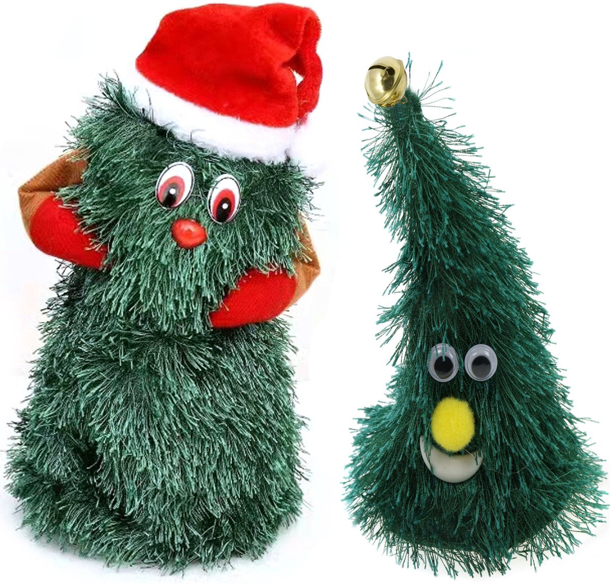 Zingende en dansende kerstboom figuren 2x st H16 en H20 cm groen