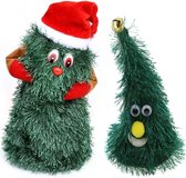 Zingende en dansende kerstboom figuren - 2x st - H16 en H20 cm - groen