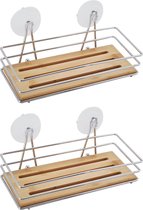 Support de douche / support de salle de bain MSV - 2x - bois de bambou - métal - 27 x 12 x 10 cm