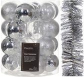 Set de Décorations de Noël - argent - Boules de Noël 6 cm et guirlande de Noël - plastique