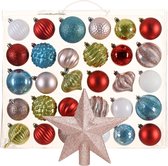 Kerstballen 30x st - gekleurd - 7 cm - met ster piek lichtroze - kunststof
