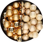 Mini kerstballen - 48x st - champagne en goud - 2,5 cm - glas - kerstversiering