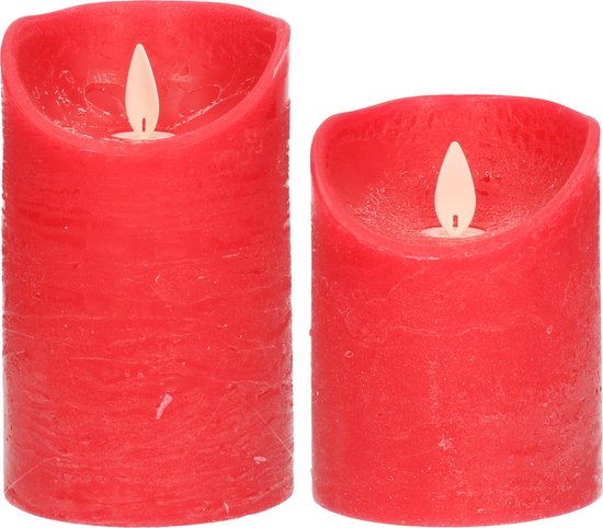 LED kaarsen/stompkaarsen - set 2x - rood - H10 en H12,5 cm - bewegende vlam