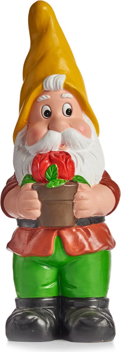 Ibergarden Tuinkabouter beeldje Dwerg met gele muts - Keramiek - 38 cm