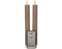 Anna's Collection LED dinerkaarsen - taupe kleur - 2x st - 23 cm
