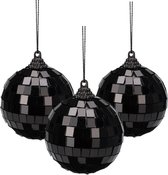 Christmas Decoration discobal kerstbal - 3x - zwart -10 cm -kunststof