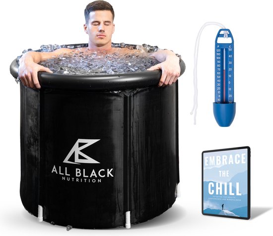 All Black Nutrition Opvouwbaar Ijsbad XXL (85cm) met Thermometer, 2 afdekhoes en E-Book - Ultieme Koudetherapie en Wellness - Ijsbad - Dompelbad - Ice Bath - IJsbad Wim Hof - Inklapbaar Bad - Zitbad - Bath Bucket