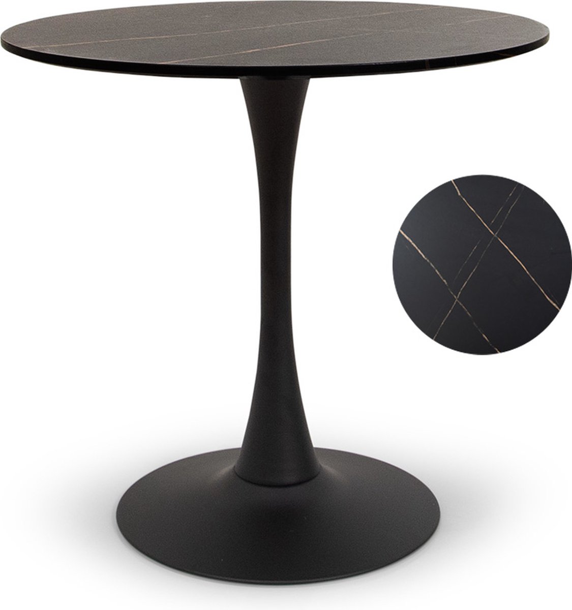 Milton & Oldbrook Eettafel Ø 80 cm Prague Marmerlook Zwart