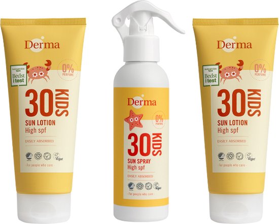 Derma Eco Sun Baby Zonnelotion SPF 30 - Kids Zonnelotion SPF 30 - Kids Zonnebrand spray SPF 30 - 3 flessen - Voordeelverpakking