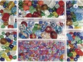 Gekleurde glaskralen 115 gram in 7-vaks opbergbox/sorteerbox - kralen - DIY sieraden maken - Hobby/knutselmateriaal