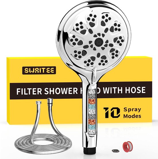 Swaitee Douchekop waterbesparend, douchekop met slang 1,5 m, handdouche