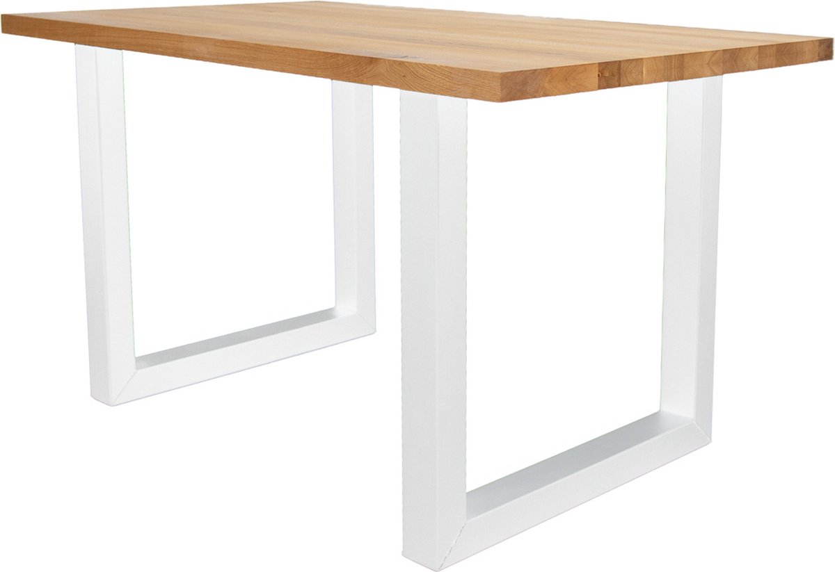 Dimehouse Eettafel Rover Eikenhout U-poot Wit 240 x 100 x 4 cm - Eikenhout - Industrieel - Rechthoek