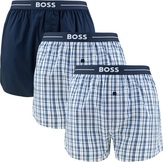 HUGO BOSS boxershorts woven (3-pack) - heren boxers wijd model - donkerblauw - Maat: