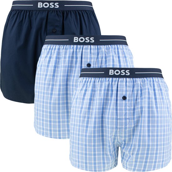 HUGO BOSS boxershorts woven (3-pack) - heren boxers wijd model - blauw - Maat: XL