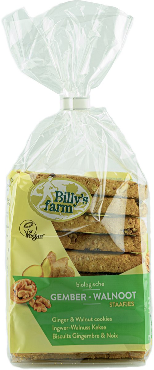 Billy's Farm Biologische Gember walnoot staafjes (DOOS 8x175 gram grootverpakking) NL-BIO-01