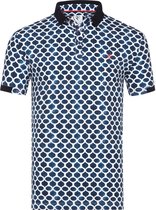 R2 Amsterdam - Dobby Knitted Poloshirt Print Blauw - Modern-fit - Heren Poloshirt Maat S