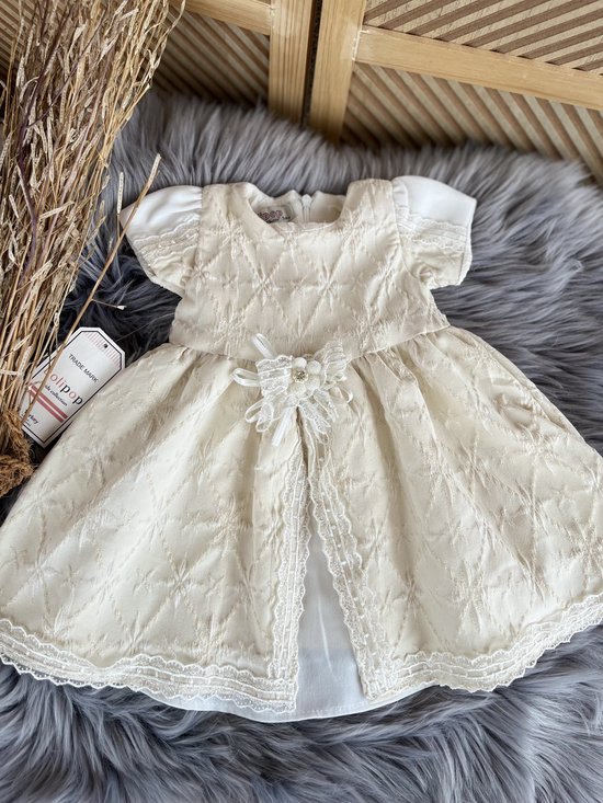 robe de soirée de luxe-robe de mariée-robe de baptême-baptême-mariage-séance photo-robe bébé-beige couleur ivoire-couleur or-paillettes- 9 à 12 mois