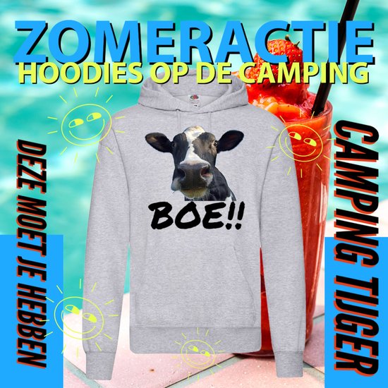 Hoodie camping - Grappige Hoodie Koe Boe - Hoodie Lichtgrijs - Maat Xl