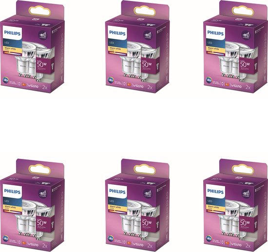 Philips LED Spot - 50 W - GU10 - Niet Dimbaar - Warmwit Licht - 12 stuks - Bespaar op je Energiekosten - Voordeelverpakking