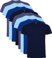 8 Pack Roly Dogo Premium Heren T-Shirt 100% katoen Ronde hals Konings Blauw, Licht Blauw, Denim Blauw, Donker Blauw Maat L
