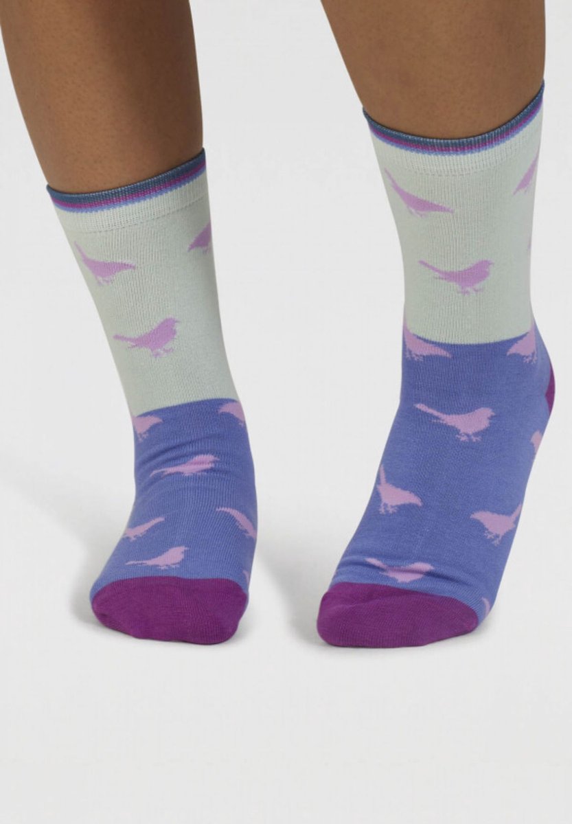 Thought dames sokken birdie - spearmint green - sokken met vogels - vogelprint - leuke sokken - bamboe sokken