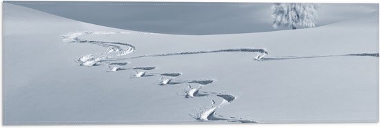 Vlag - Bergen - Sneeuw - Boom - Vogels - Dieren - Spoor - 60x20 cm Foto op Polyester Vlag