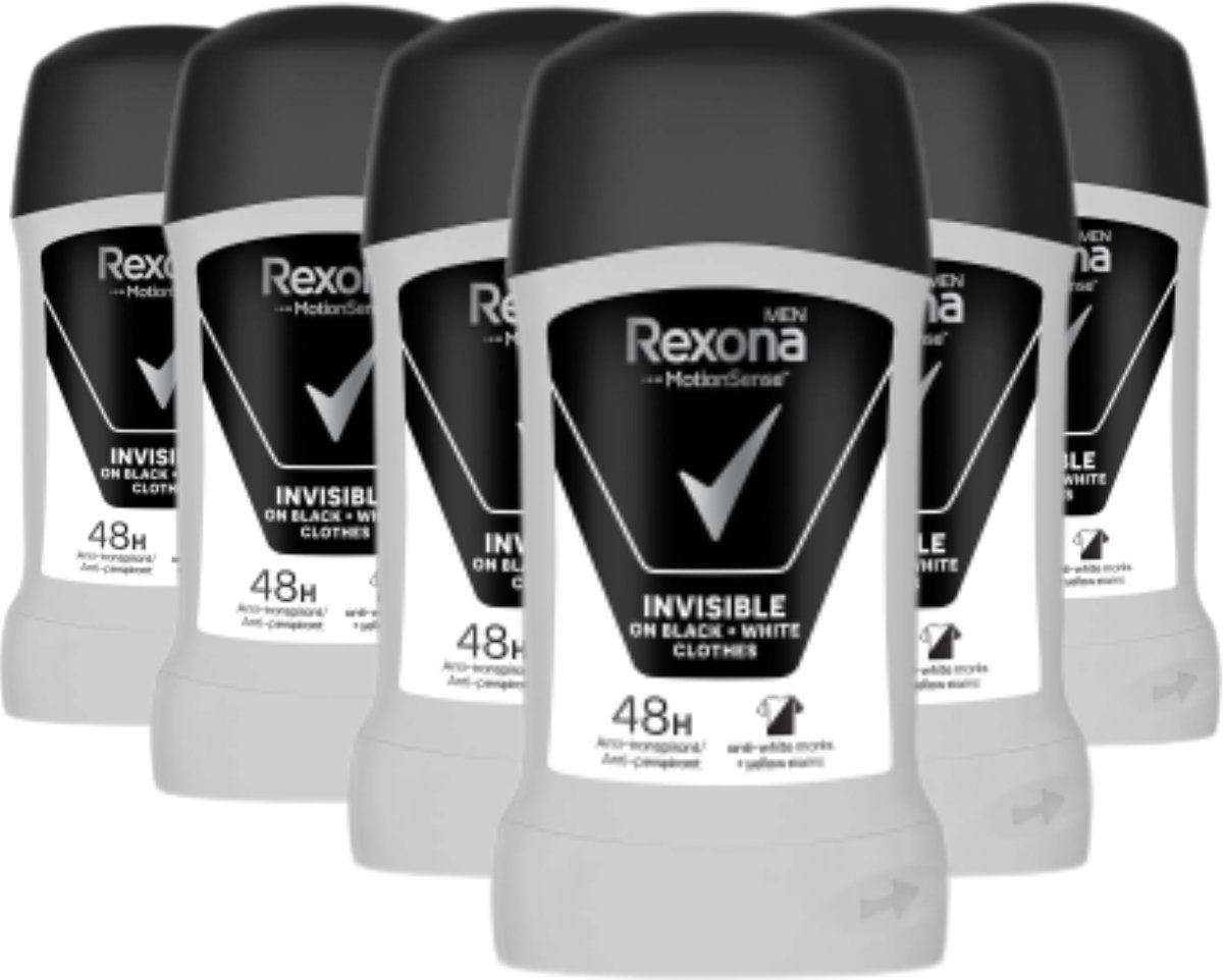 Goedkoopste Rexona Men Motion Sense Invisible on Black and White Deodorant Stick - Houtachtige Frisse Luchtige Geur Voor De Vastberaden Man - 50 ml