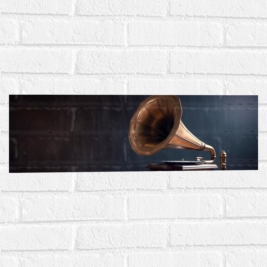 Muursticker - Antieke Grammofoon op Kast - 60x20 cm Foto op Muursticker