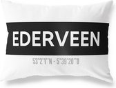 Tuinkussen EDERVEEN - GELDERLAND met coördinaten - Buitenkussen - Bootkussen - Weerbestendig - Jouw Plaats - Studio216 - Modern - Zwart-Wit - 50x30cm