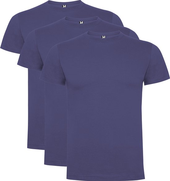 3 Pack Roly Dogo Premium Heren T-Shirt 100% katoen Ronde hals Denim Blauw, Maat XL