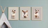 Posterset met 3 cartoon hondjes - Leuke kinderposter - kinderkamer - poster 30x40cm