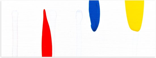 Poster (Mat) - Rode, Blauwe en Gele Vlek op Witte Achtergrond - 60x20 cm Foto op Posterpapier met een Matte look