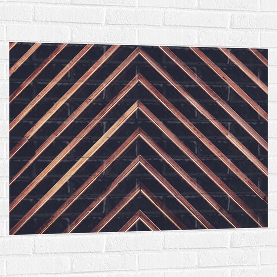 Muursticker - Roségouden Driehoeken Patroon tegen Grijze Achtergrond - 100x75 cm Foto op Muursticker