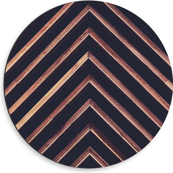 Dibond Muurcirkel - Roségouden Driehoeken Patroon tegen Grijze Achtergrond - 50x50 cm Foto op Aluminium Muurcirkel (met ophangsysteem)