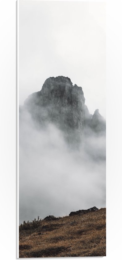 PVC Schuimplaat - Bergen - Rotsen - Steen - Wolken - Mist - 20x60 cm Foto op PVC Schuimplaat (Met Ophangsysteem)