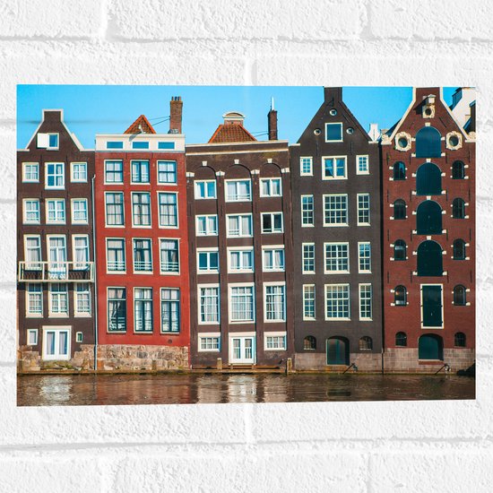 Muursticker - Traditionele Grachtenpanden van Amsterdam in Verschillende Kleuren - 40x30 cm Foto op Muursticker