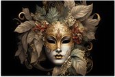 Poster (Mat) - Venetiaanse carnavals Masker met Gouden en Beige Details tegen Zwarte Achtergrond - 60x40 cm Foto op Posterpapier met een Matte look