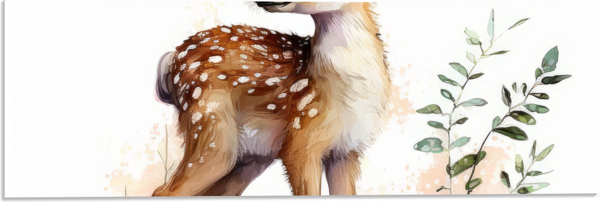 Acrylglas - Tekening van Opzijkijkend Baby Hertje - 60x20 cm Foto op Acrylglas (Wanddecoratie op Acrylaat)