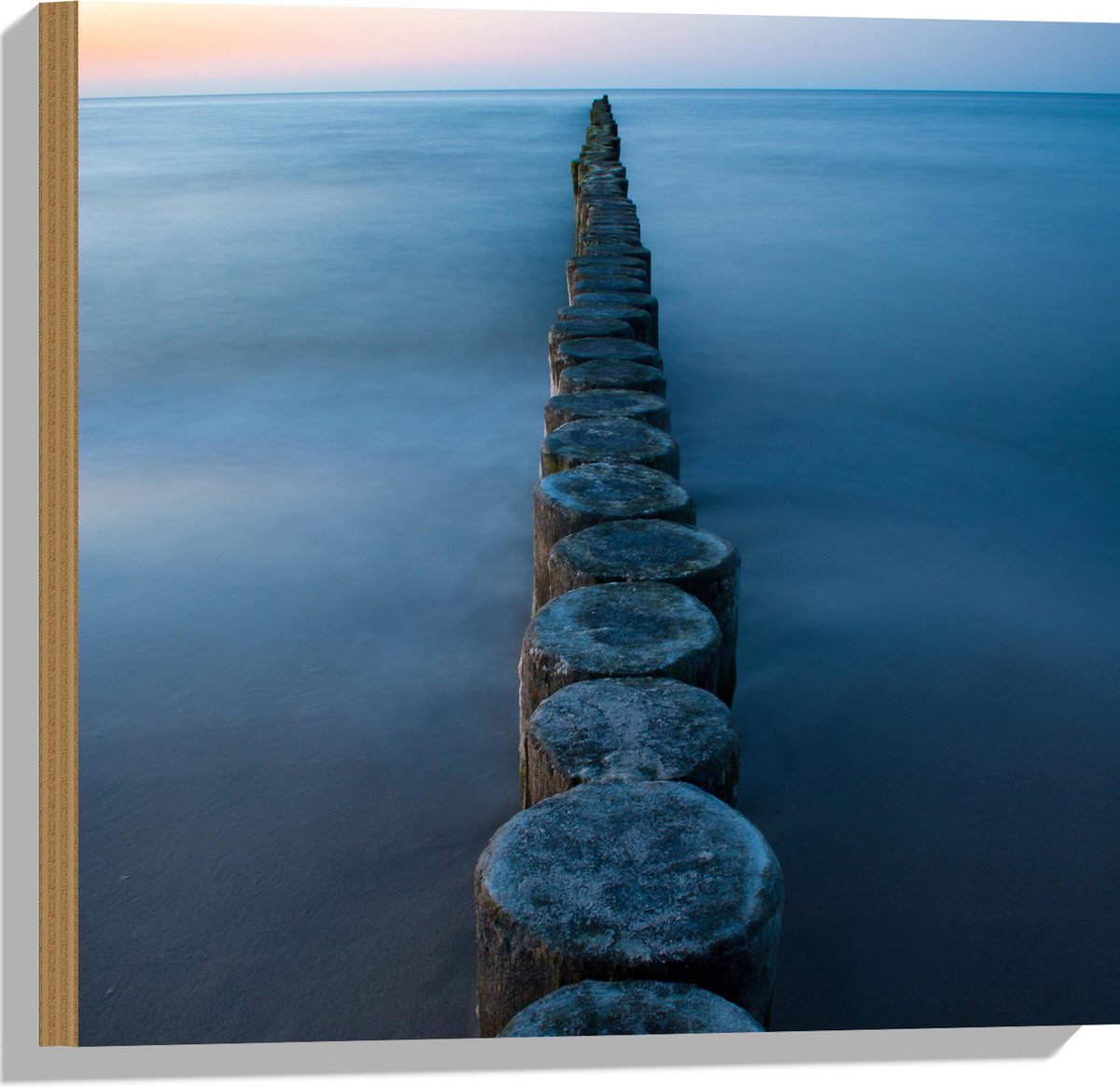 Hout - Strand - Zand - Zee - Palen - Hout - 50x50 cm - 9 mm dik - Foto op Hout (Met Ophang