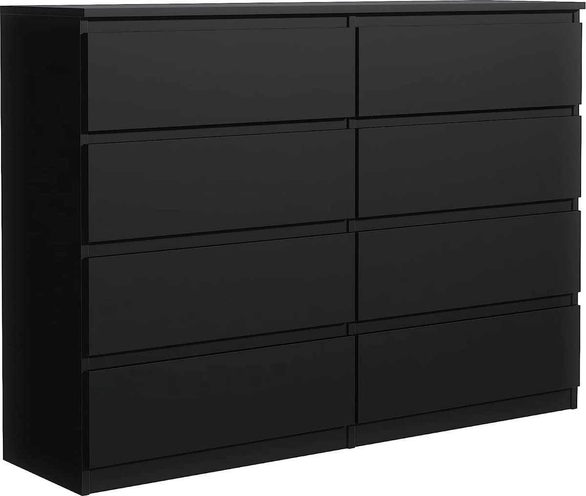 Commode zwart mat met 8 laden 140 cm, opbergkast, commode slaapkamer H:  101,5 cm, L:... | bol.com