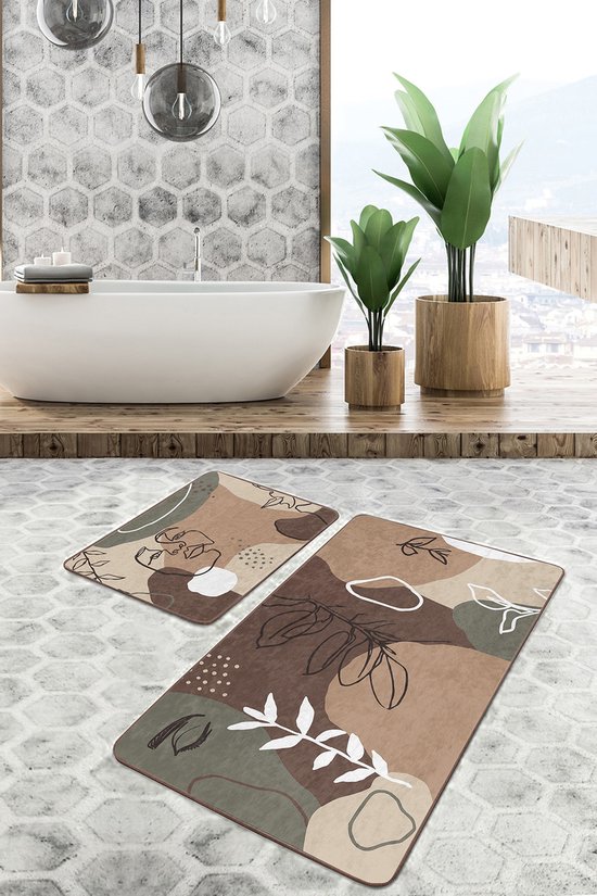 Badmat antislip 2 stuk set - 60x100 & 50x60 - Wc mat - Toiletmat - Modern vrouw tekenen - Deurmat - De Groen Home