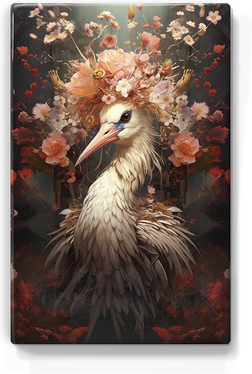 Roze kraanvogel - Laqueprint - 19,5 x 30 cm - Niet van echt te onderscheiden handgelakt schilderijtje op hout - Mooier dan een print op canvas. - LP331