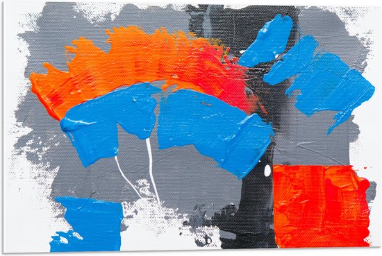 Acrylglas - Oranje, Rode Blauwe en Grijze Verfvlekken op Witte Achtergrond - 75x50 cm Foto op Acrylglas (Wanddecoratie op Acrylaat)