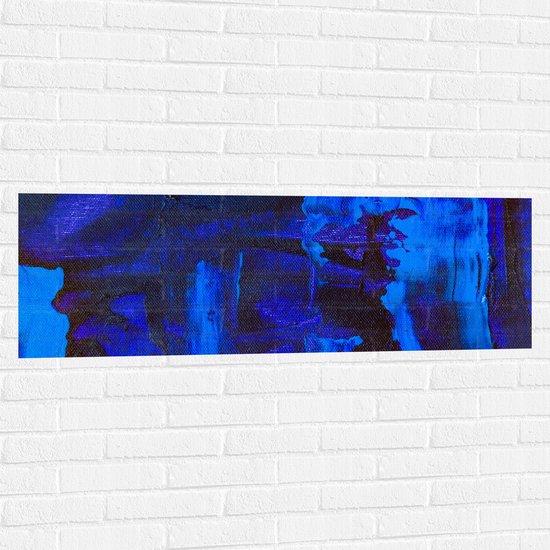 Muursticker - Felblauwe Vlekken tegen Donkerblauwe Achtergrond - 120x40 cm Foto op Muursticker