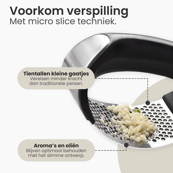 Cuisinly® - Presse-ail en acier inoxydable - presse-gingembre - couper l'ail - éplucher l'ail - couper le gingembre - ustensile de cuisine - gadget de cuisine - avec éplucheur d'ail et brosse de nettoyage offerts