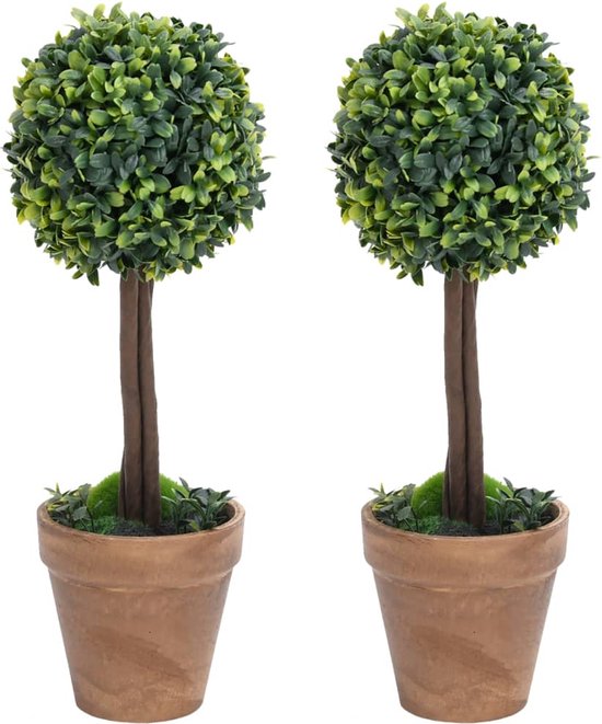 vidaXL - Kunstplanten - met - pot - 2 - st - buxus - bolvorming - 33 - cm - groen