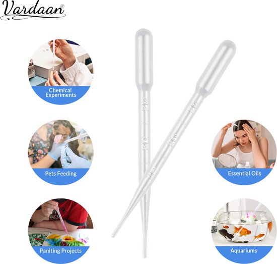 Vardaan - 5 stuks pipet voor vloeistoffen - 3ML - pipet - pipet voor vloeistoffen - doseerpipet - plastic pipet - whisky pipet - transparante transferpipetten - kunststof - pipet voor laboratoriumproeven - meetpipetten wegwerppipetten