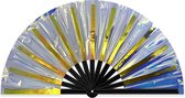 XXL festival waaier - Handwaaier - Spaanse waaier - Met holografisch effect - Inclusief opbergzakje - 62 x 32 cm - Bamboe/polyester
