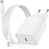 foto van Snellader iPhone - iPad Snellader - 20W Snellader - USB-C iPhone Snellader met 2 Meter Apple Lightning Kabel - USB-C naar Lightning Oplaadkabel